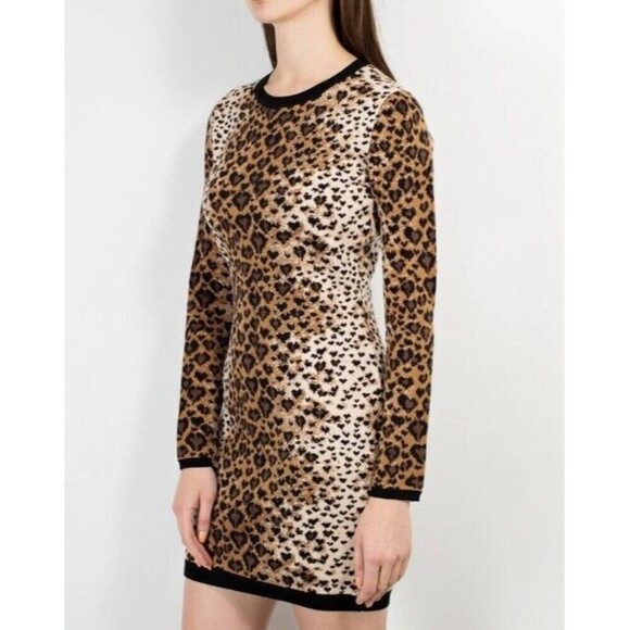 RED Valentino Dresses & Skirts - RED VALENTINO Leopard Print Long Sleeve Sweater Dress Women's M Wool Silk Blend